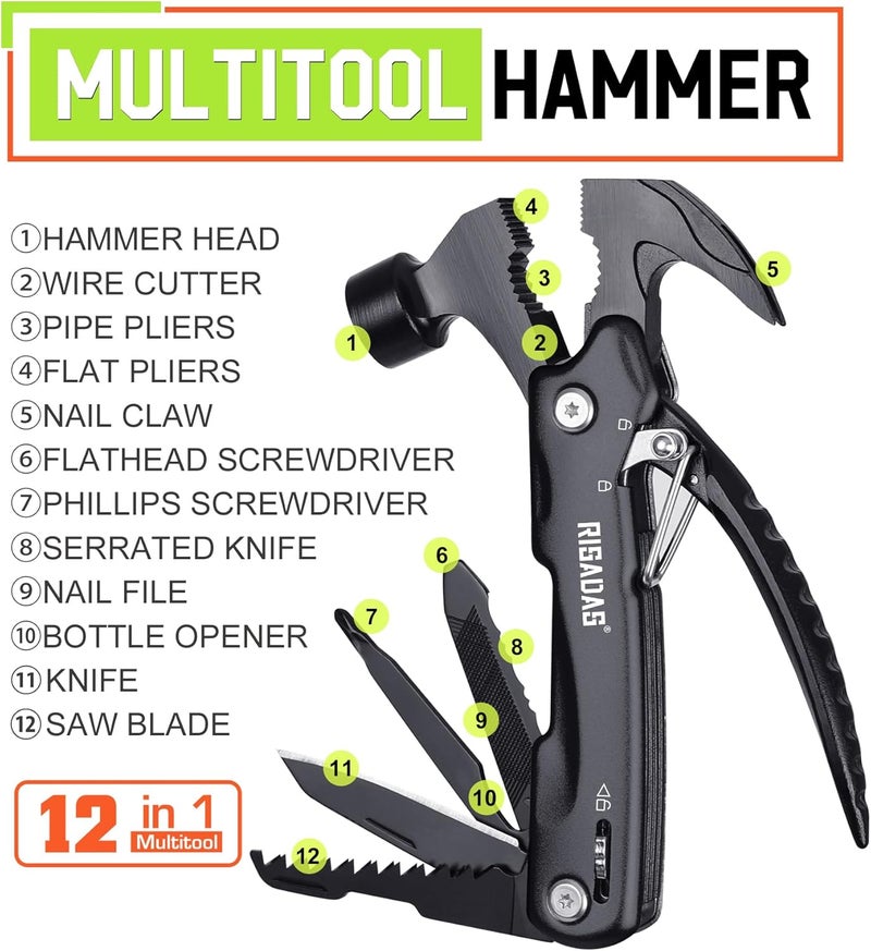risadas Gifts for Men - Birthday Gifts for Man, Dad, Husband, Mens Gift Ideas - Stocking Stuffers for Men, Mens Stocking Stuffers - Christmas Fathers Day Groomsmen Gift - Multitool Hammer for Camping, Hiking - Image 2